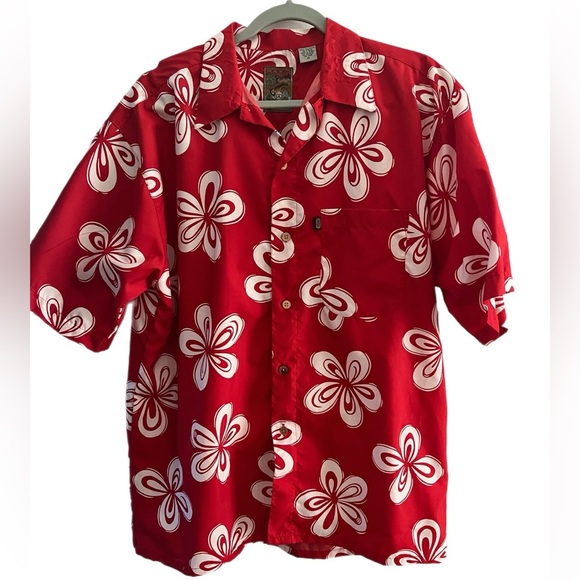 Pineapple Connection Men’s Hawaiian Button Up Shirt Size Medium Red/white - Picture 1 of 4